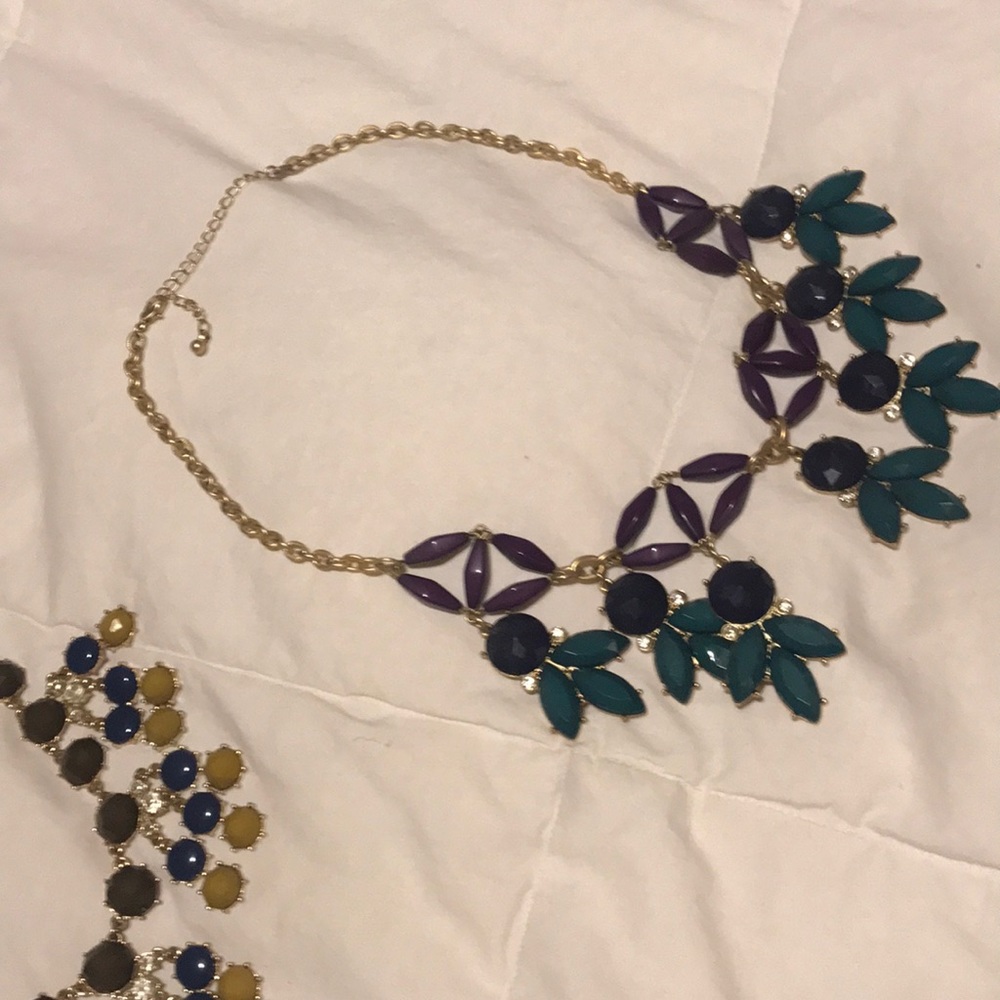Chunky statement necklace with purple, navy, teal